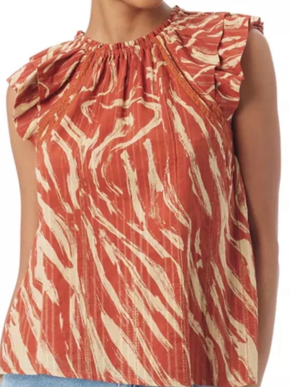 NWT Sam Edelman Ruffled sleeve zebra print Top in Rust & Cream